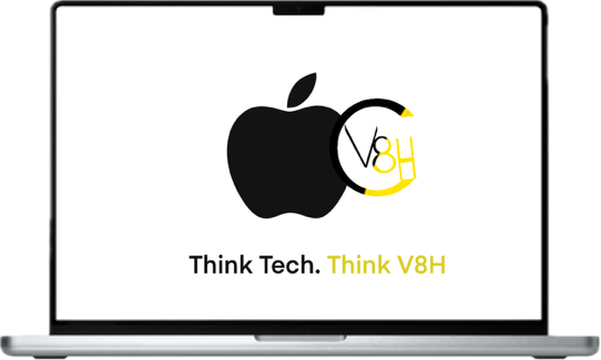 MacBook with V8H Think Tech Think V8H branding
